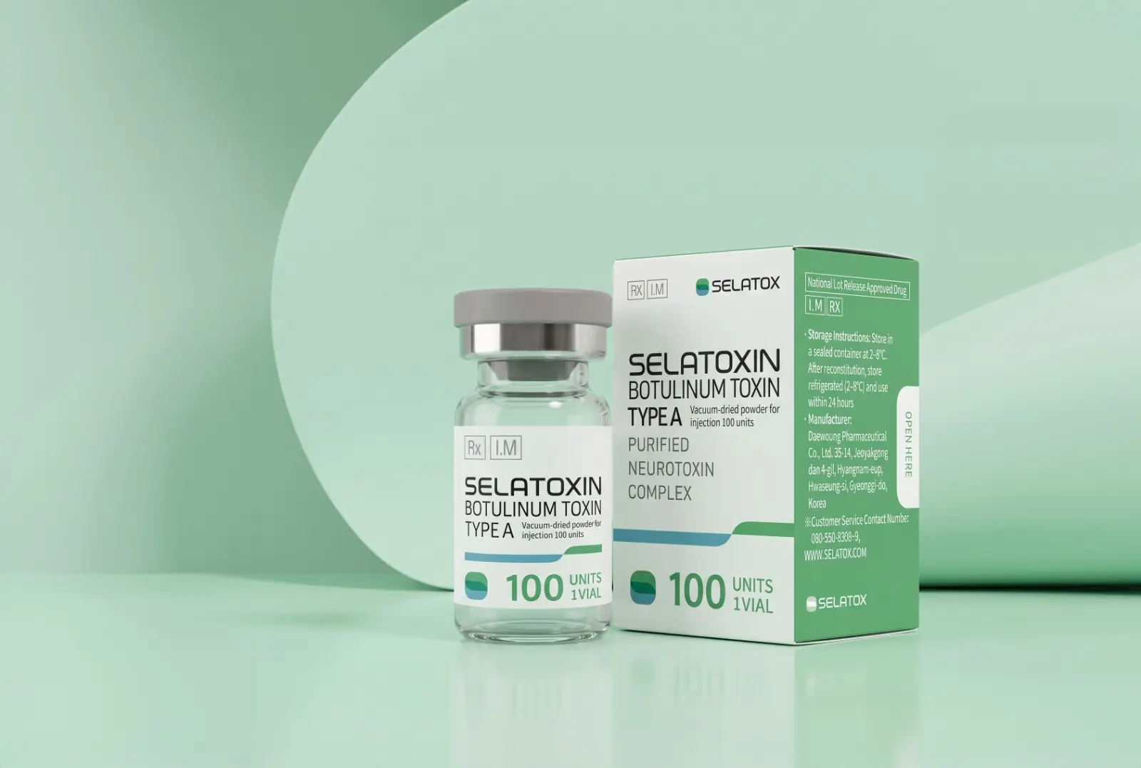 Selatox product vial in laboratory lighting